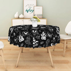 Lofaris Black Halloween Round Tablecloth with Jack-o’-Lanterns Skulls and Haunted Castle for Spooky Decor