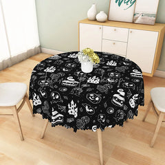 Lofaris Black Halloween Round Tablecloth with Jack-o’-Lanterns Skulls and Haunted Castle for Spooky Decor