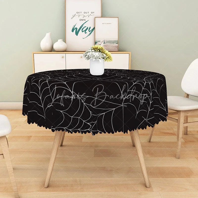 Lofaris Black Halloween Round Tablecloth with Spider Web Pattern for Gothic and Spooky Party Decorations