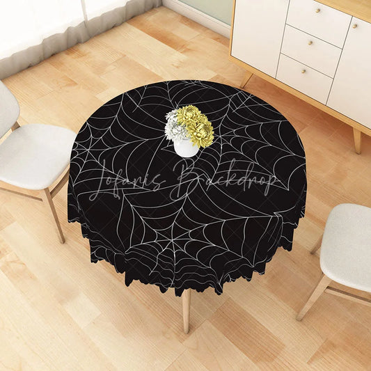 Lofaris Black Halloween Round Tablecloth with Spider Web Pattern for Gothic and Spooky Party Decorations