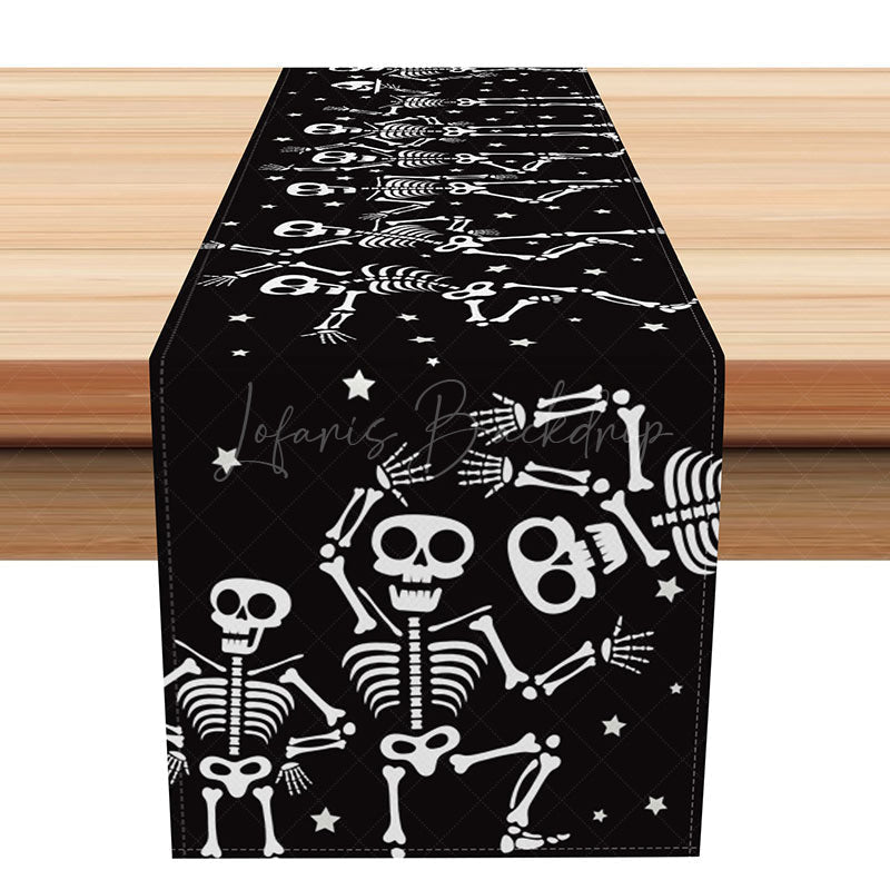 Lofaris Black Halloween Table Runner with Cartoon Dancing Skeleton for Funny and Spooky Party Decor