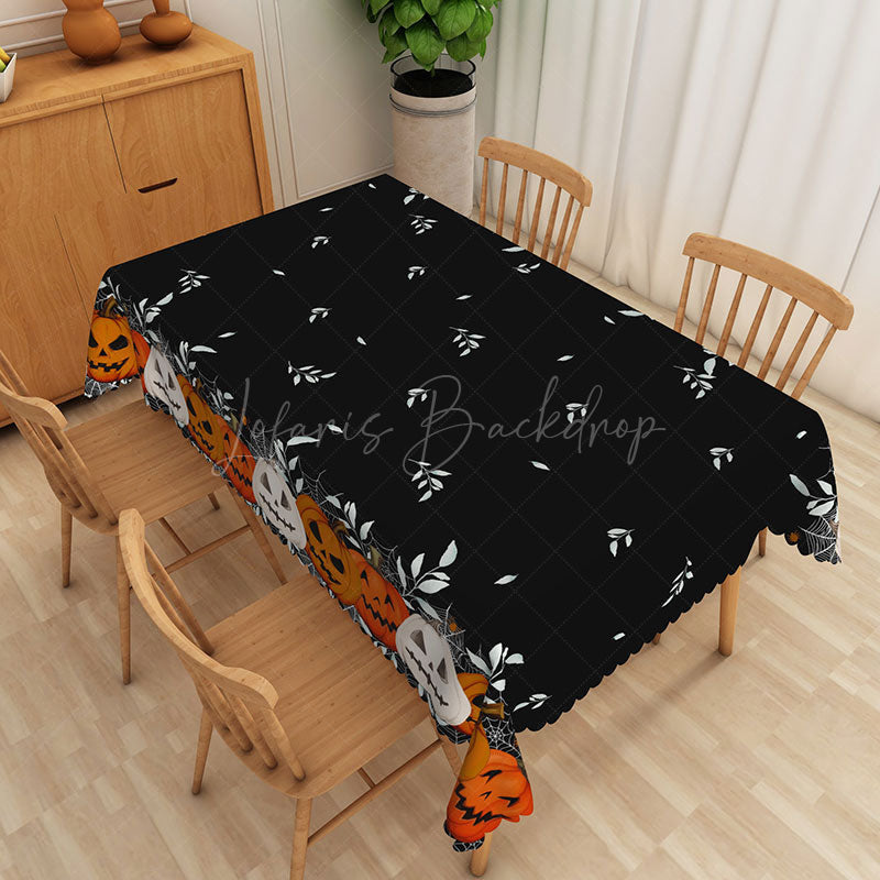 Lofaris Black Halloween Tablecloth with Jack o’ Lanterns for Spooky Pumpkin Themed Holiday Party Decor