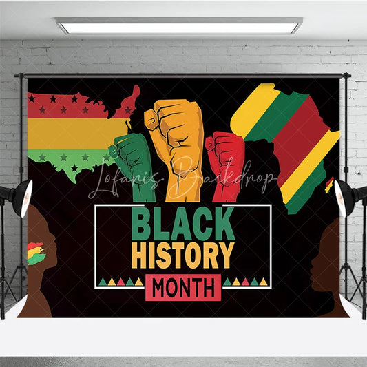 Lofaris Black History Month Backdrop Power and Unity Fist with USA Africa Map Background Pan-African Heritage Celebration Banner