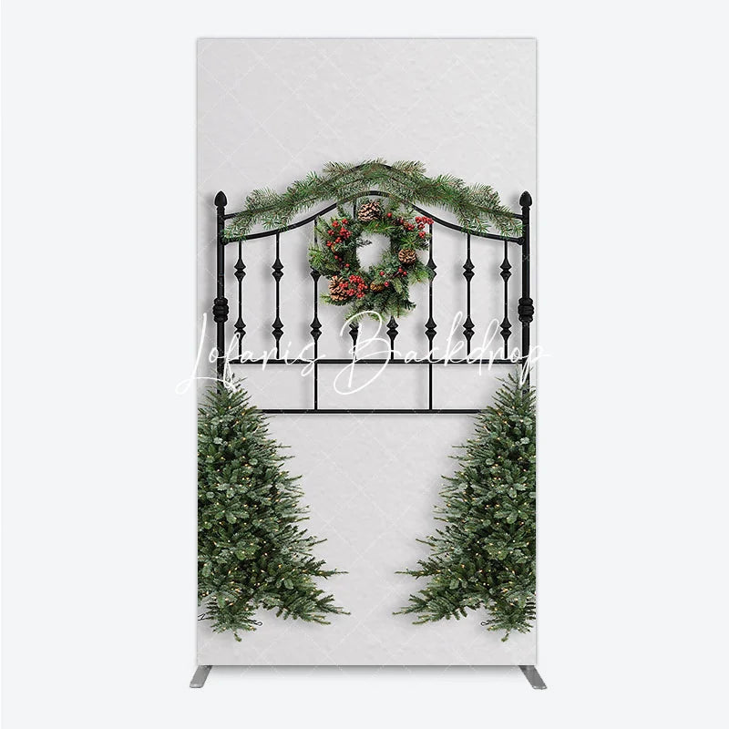 Lofaris Black Metal Christmas Wreath Garland Rectangle Arch Backdrop Holiday Party Decor with Pine Trees
