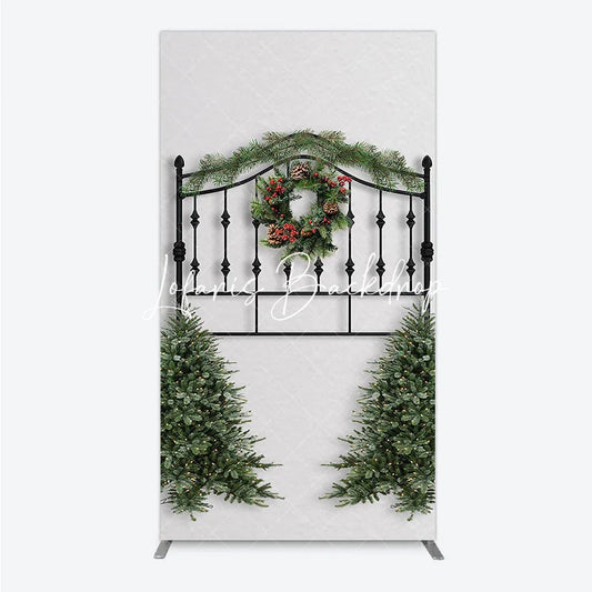 Lofaris Black Metal Christmas Wreath Garland Rectangle Arch Backdrop Holiday Party Decor with Pine Trees