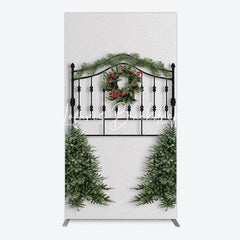 Lofaris Black Metal Christmas Wreath Garland Rectangle Arch Backdrop Holiday Party Decor with Pine Trees