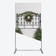 Lofaris Black Metal Christmas Wreath Garland Rectangle Arch Backdrop Holiday Party Decor with Pine Trees