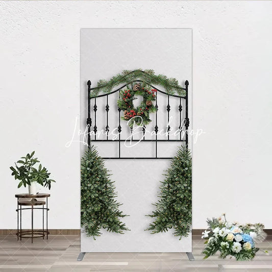 Lofaris Black Metal Christmas Wreath Garland Rectangle Arch Backdrop Holiday Party Decor with Pine Trees