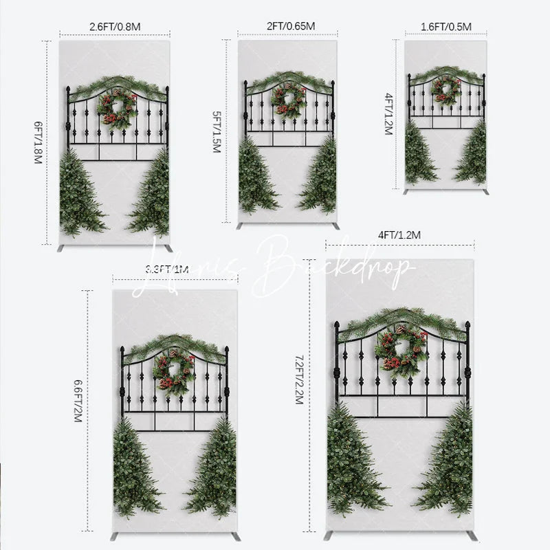 Lofaris Black Metal Christmas Wreath Garland Rectangle Arch Backdrop Holiday Party Decor with Pine Trees