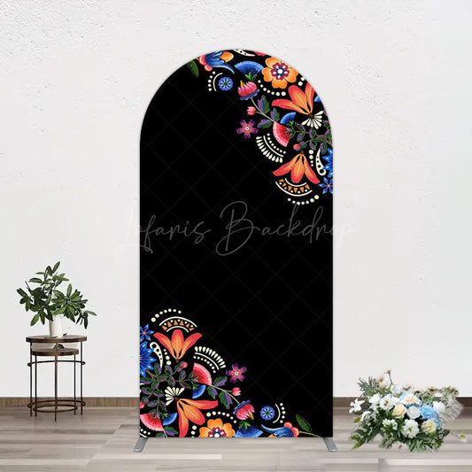 Lofaris Black Mexican National Flower Birthday Arch Backdrop