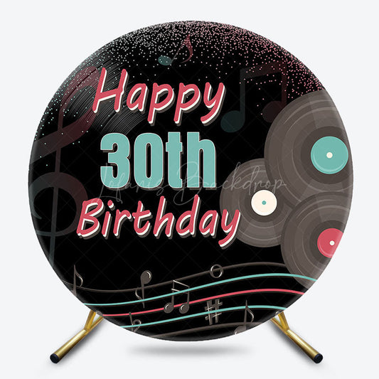 Lofaris Black Musical Disco Round Happy 30th Birthday Backdrop