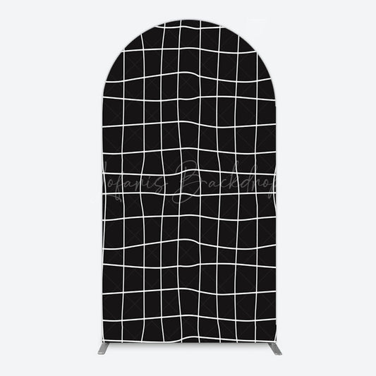 Lofaris Black Orange Grid Brown Plaid Simple Arch Backdrop