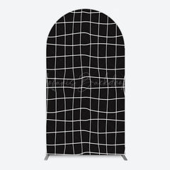 Lofaris Black Orange Grid Brown Plaid Simple Arch Backdrop