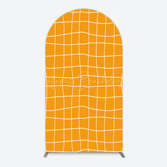 Lofaris Black Orange Grid Brown Plaid Simple Arch Backdrop