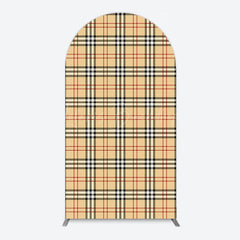 Lofaris Black Orange Grid Brown Plaid Simple Arch Backdrop