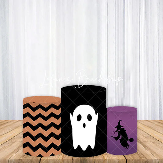 Lofaris Black Orange Purple Halloween Ghost Witch and Chevron Cylinder Cover Spooky Pattern Party Decoration