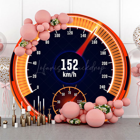 Lofaris Black Orange Speedometer Round Happy Birthday Backdrop