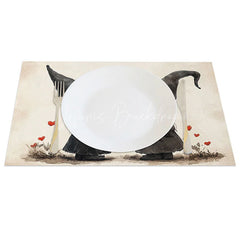 Lofaris Black Outfit Kissing Gnomes Set of 4 Placemats Red Heart Valentine Decoration Romantic Love Table Mat