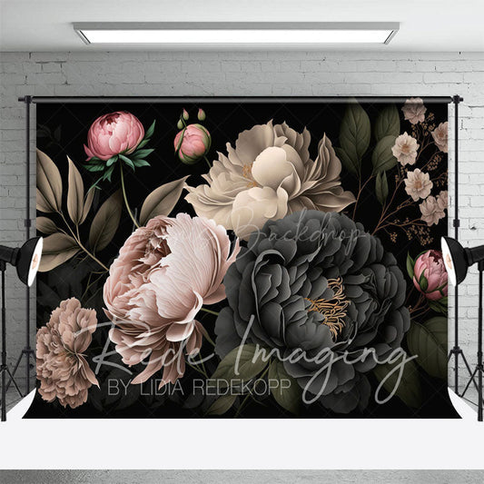 Lofaris Black Pink Spring Florals Leaves Photography Backdrop