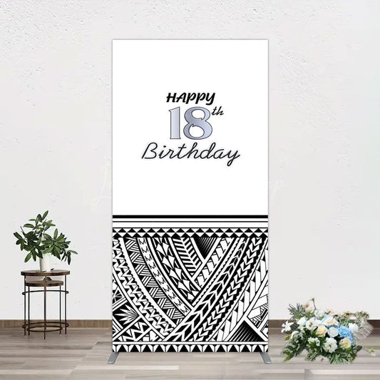Lofaris Black Polynesian Patterns 18th Birthday Rectangle Backdrop