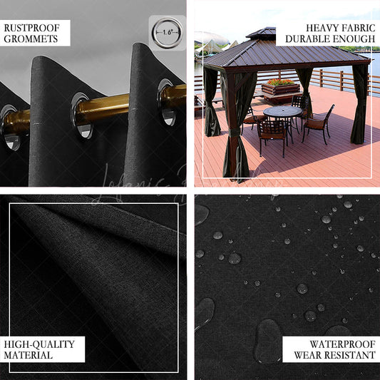 Lofaris Black Privacy Sun Blocking Outdoor Curtains Pergola Waterproof Grommet Top for Front Porch