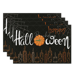 Lofaris Black Pumpkin and Spiderweb Halloween Set of 4 Placemats for Spooky Gothic Party Decorations