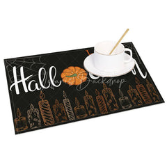 Lofaris Black Pumpkin and Spiderweb Halloween Set of 4 Placemats for Spooky Gothic Party Decorations