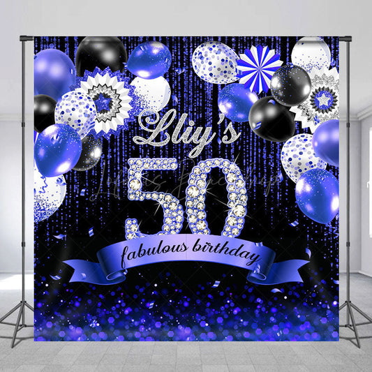 Lofaris Black Purple Balloons Custom 50th Birthday Backdrop