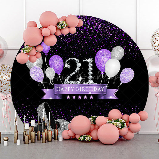 Lofaris Black Purple Glitter Round 21st Birthday Backdrop