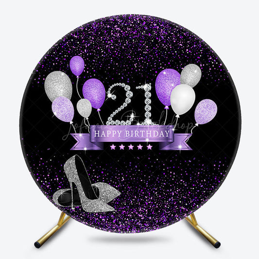 Lofaris Black Purple Glitter Round 21st Birthday Backdrop