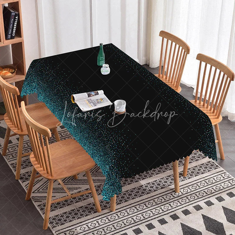 Lofaris Black Rectangle Tablecloth with Blue and White Glitter Dots Elegant Scalloped Edge Party Decor