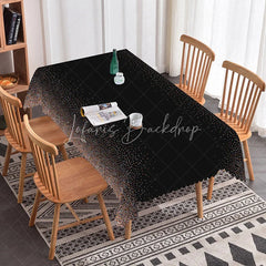 Lofaris Black Rectangle Tablecloth with Scattered White and Gold Confetti Dots Scalloped Edge Party Decor