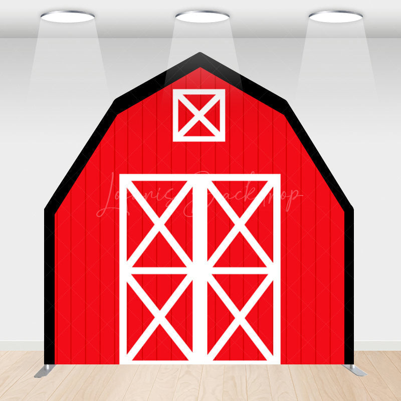 Lofaris Black Red Farm House Barn Door Arch Birthday Backdrop
