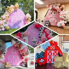 Lofaris Black Red Farm House Barn Door Arch Birthday Backdrop