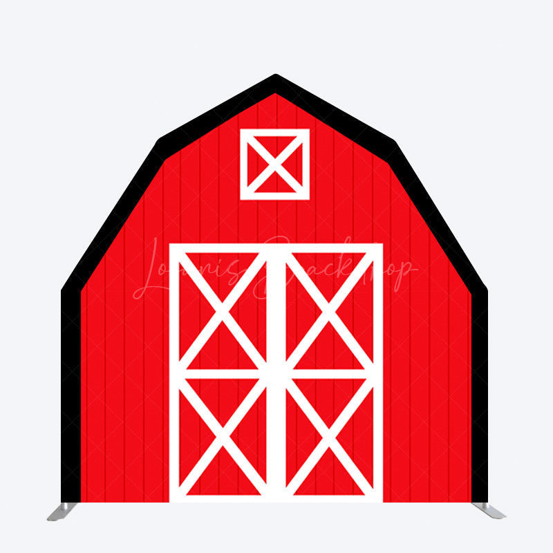 Lofaris Black Red Farm House Barn Door Arch Birthday Backdrop