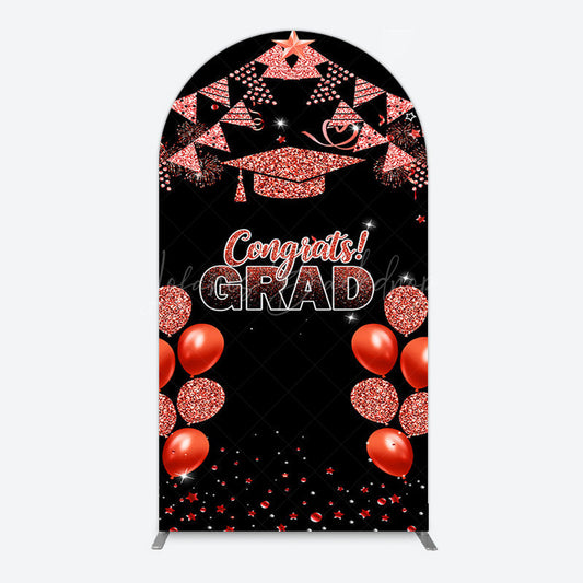 Lofaris Black Red Glitter Balloon Congrats Grad Arch Backdrop