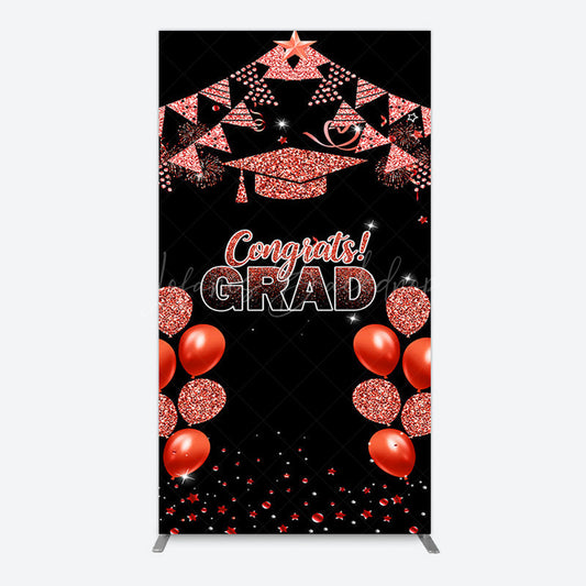 Lofaris Black Red Glitter Balloon Congrats Grad Rectangle Backdrop