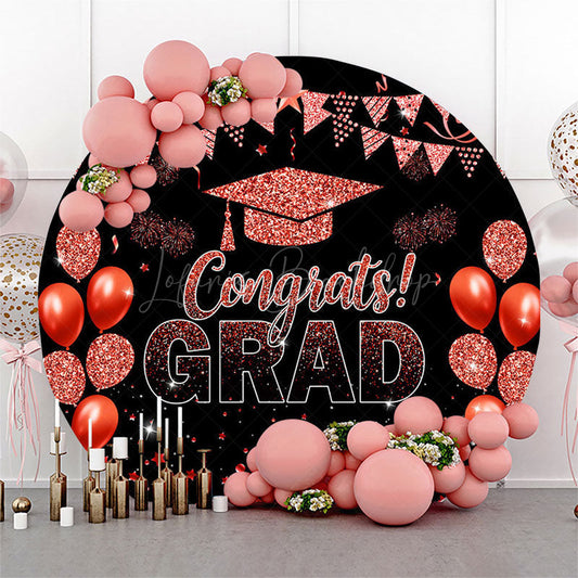 Lofaris Black Red Glitter Balloon Round Congrats Grad Backdrop