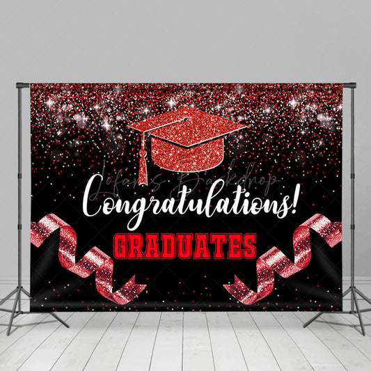 Lofaris Black Red Glitter Ribbons Congrats Grad Backdrop