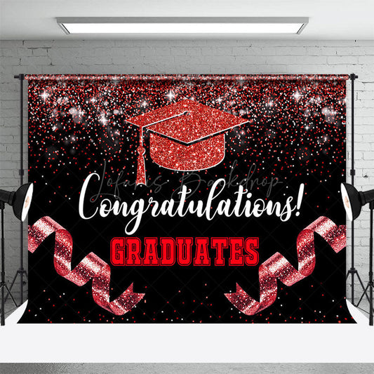 Lofaris Black Red Glitter Ribbons Congrats Grad Backdrop