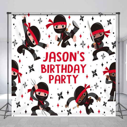 Lofaris Black Red Ninja Darts Custom Name Birthday Backdrop