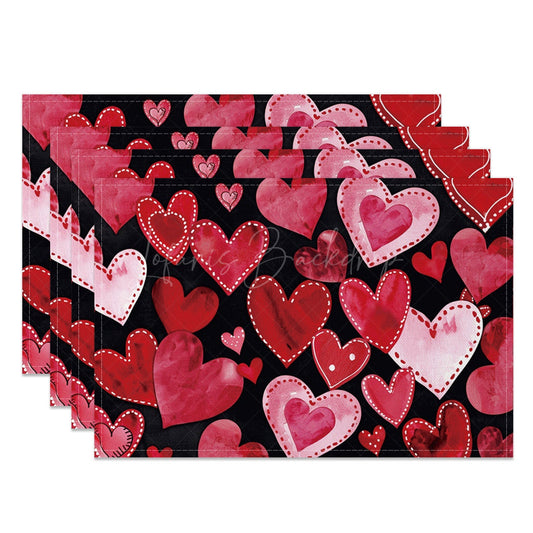 Lofaris Black Red Pink Love Valentines Day Set Of 4 Placemats
