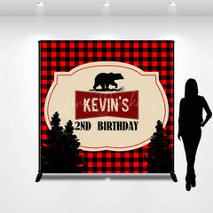 Lofaris Black Red Plaid Bear Custom 2nd Birthday Backdrop