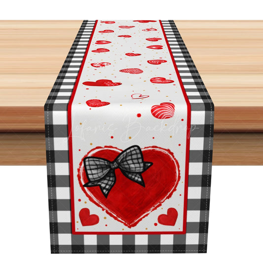 Lofaris Black Red Plaid Hearts Valentines Day Table Runner