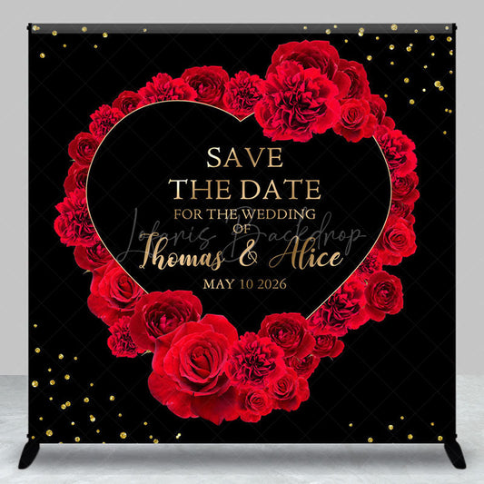 Lofaris Black Red Rose Heart Custom Name Wedding Backdrop