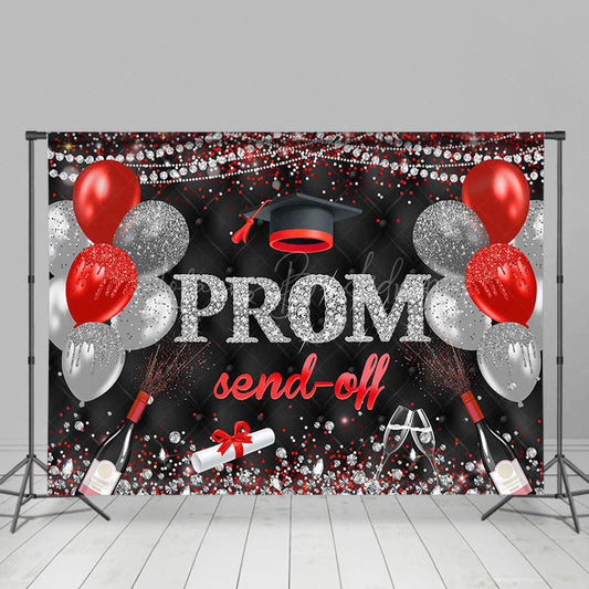 Lofaris Black Red Silver Glitter Balloon Prom Send Off Backdrop