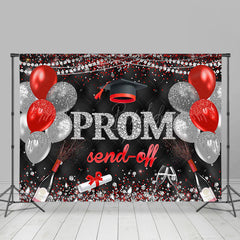 Lofaris Black Red Silver Glitter Balloon Prom Send Off Backdrop