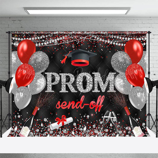 Lofaris Black Red Silver Glitter Balloon Prom Send Off Backdrop