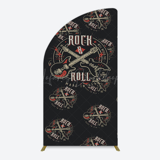 Lofaris Black Rock Roll Logo Birthday Party Half Moon Arch Backdrop