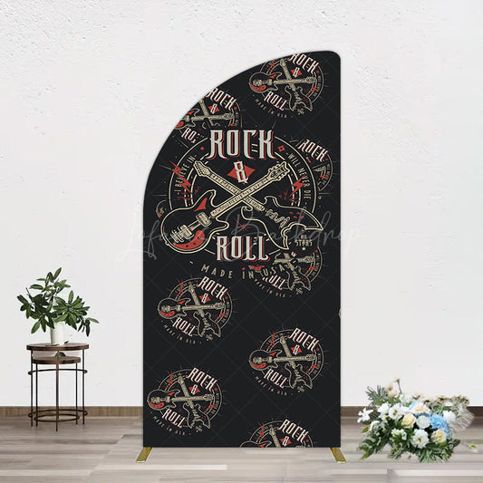 Lofaris Black Rock Roll Logo Birthday Party Half Moon Arch Backdrop